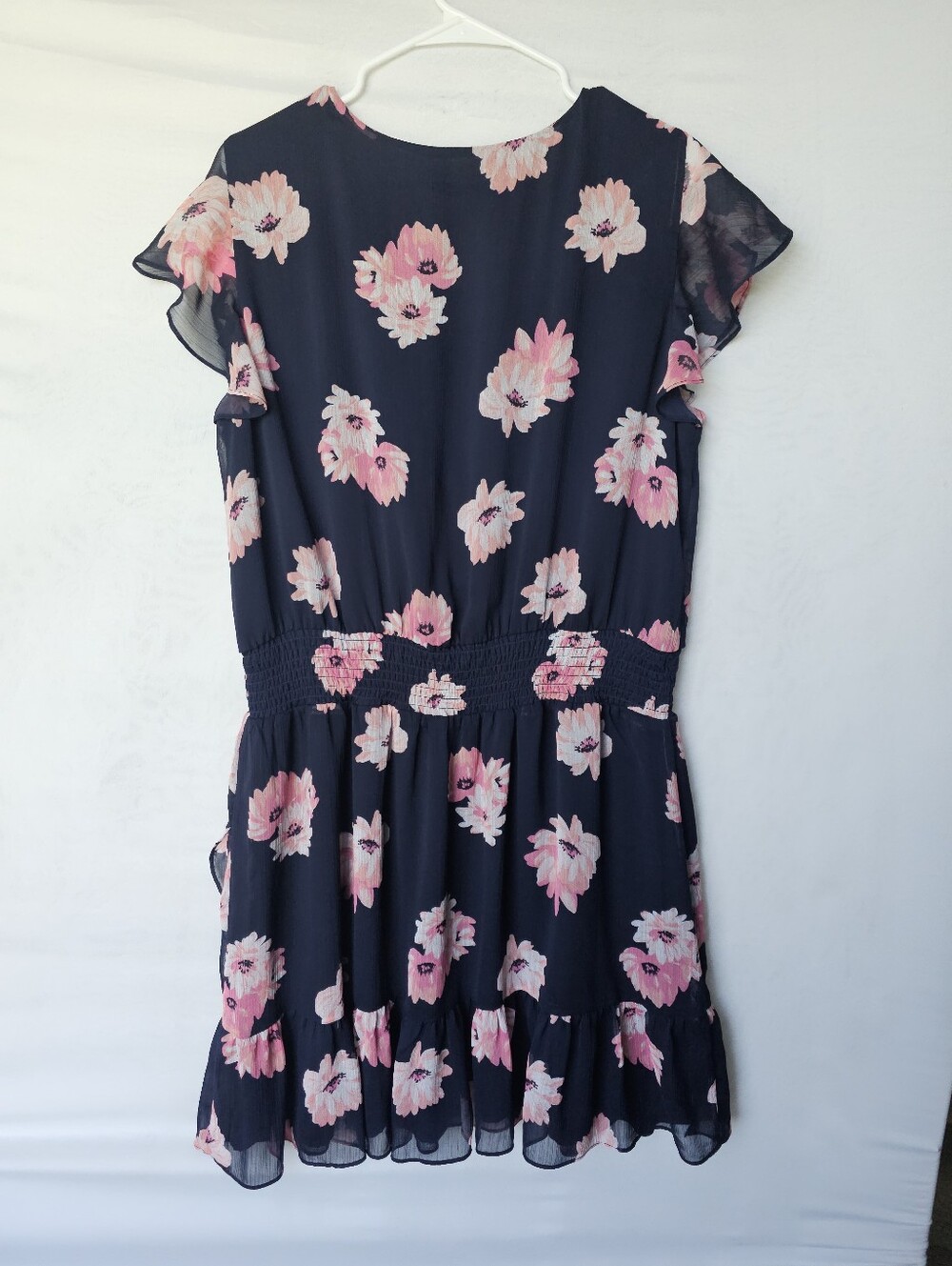 Tommy Hilfiger Navy Blue Pink Floral Faux Wrap Dress Flutter Sleeve XL / 14-16 - Picture 6 of 16